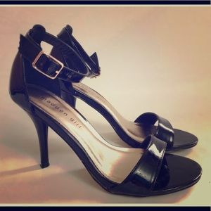 New black patent ankle strap heels Size 10